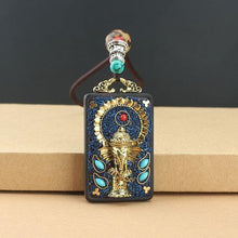Load image into Gallery viewer, Vintage Nepal Thangka God of wealth Buddha elephant god ebony Pendant Necklace exotic sweater chain