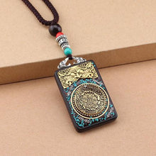 Load image into Gallery viewer, Vintage Nepal Thangka God of wealth Buddha elephant god ebony Pendant Necklace exotic sweater chain