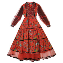 Load image into Gallery viewer, Retro ethnic style women's dress long sleeve midi dress