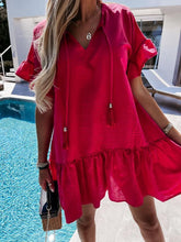 Load image into Gallery viewer, V-neck short sleeve loose thin Pleated Dress