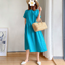 Load image into Gallery viewer, Cotton and linen solid color plus size dress women's summer loose Japanese mid-length skirt women