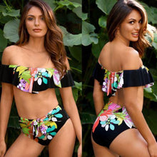 Load image into Gallery viewer, Off Shoulder Flower Swimwear Women Swimsuit Ruffles Bikini Set