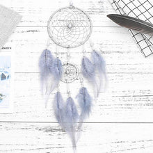 Load image into Gallery viewer, Original silver gray dream catcher 2 ring Indian feather hanging art gifts to bestie friends creative valentine's day gifts