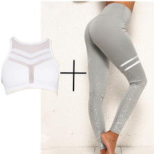 Load image into Gallery viewer, Pad Hot stamping Two Piece Suit Women Patchwork Yoga Set Sport Fitness Women Pants Leggings Push Up Yoga Pants Summer Sportswear