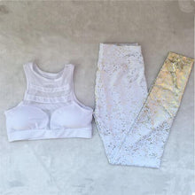 Load image into Gallery viewer, Pad Hot stamping Two Piece Suit Women Patchwork Yoga Set Sport Fitness Women Pants Leggings Push Up Yoga Pants Summer Sportswear