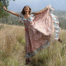 Load image into Gallery viewer, Off-the-shoulder Bohemia Maxi Chiffon Floral Print Dress Beach Style Vacation Dress