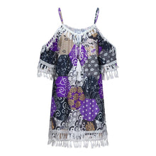 Load image into Gallery viewer, Elegant Dress Women Off Shoulder Dress Tassel Bohemia Printed Cocktail Party Beach Dresses