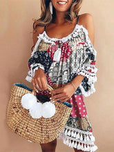 Load image into Gallery viewer, Elegant Dress Women Off Shoulder Dress Tassel Bohemia Printed Cocktail Party Beach Dresses