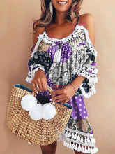 Load image into Gallery viewer, Elegant Dress Women Off Shoulder Dress Tassel Bohemia Printed Cocktail Party Beach Dresses