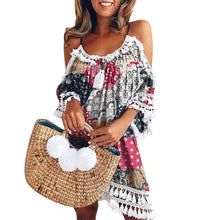Load image into Gallery viewer, Elegant Dress Women Off Shoulder Dress Tassel Bohemia Printed Cocktail Party Beach Dresses