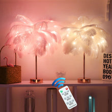 Load image into Gallery viewer, Remote Control Feather Table Lamp USB/AA Battery Power DIY Creative Warm Light Tree Feather Lampshade Wedding Home Bedroom Decor
