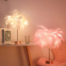 Load image into Gallery viewer, Remote Control Feather Table Lamp USB/AA Battery Power DIY Creative Warm Light Tree Feather Lampshade Wedding Home Bedroom Decor