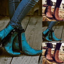 Load image into Gallery viewer, Ladies Boots Blue Middle Tassel Rhinestone Decorative Rivet Mid Heel Large Size Pure Autumn Winter Ankle Boots For Women