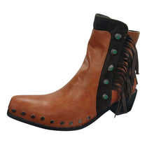 Load image into Gallery viewer, Ladies Boots Blue Middle Tassel Rhinestone Decorative Rivet Mid Heel Large Size Pure Autumn Winter Ankle Boots For Women