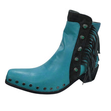Load image into Gallery viewer, Ladies Boots Blue Middle Tassel Rhinestone Decorative Rivet Mid Heel Large Size Pure Autumn Winter Ankle Boots For Women