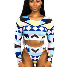 Load image into Gallery viewer, Sexy African Print Tribal Swimsuit Long Sleeve Swimwear Bathing Suit Women Swimming Suit Surfing Beachwear Thong Bikini Maillot