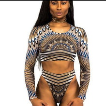 Load image into Gallery viewer, Sexy African Print Tribal Swimsuit Long Sleeve Swimwear Bathing Suit Women Swimming Suit Surfing Beachwear Thong Bikini Maillot