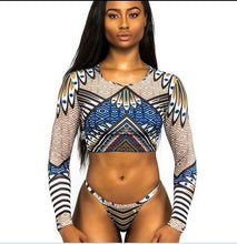 Load image into Gallery viewer, Sexy African Print Tribal Swimsuit Long Sleeve Swimwear Bathing Suit Women Swimming Suit Surfing Beachwear Thong Bikini Maillot