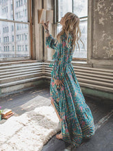 Load image into Gallery viewer, Floral Split-front Puff Sleeves Bohemia Maxi Dress