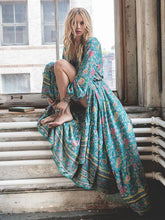 Load image into Gallery viewer, Floral Split-front Puff Sleeves Bohemia Maxi Dress