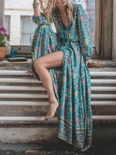 Load image into Gallery viewer, Floral Split-front Puff Sleeves Bohemia Maxi Dress