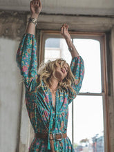 Load image into Gallery viewer, Floral Split-front Puff Sleeves Bohemia Maxi Dress