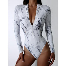 Load image into Gallery viewer, Summer Print Zipper One Piece Swimsuit Closed Long Sleeve Swimwear Sports Surfing Women's Swimming Bathing Suit Beach Bather
