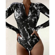 Load image into Gallery viewer, Summer Print Zipper One Piece Swimsuit Closed Long Sleeve Swimwear Sports Surfing Women's Swimming Bathing Suit Beach Bather