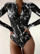 Load image into Gallery viewer, Summer Print Zipper One Piece Swimsuit Closed Long Sleeve Swimwear Sports Surfing Women's Swimming Bathing Suit Beach Bather