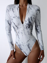 Load image into Gallery viewer, Summer Print Zipper One Piece Swimsuit Closed Long Sleeve Swimwear Sports Surfing Women's Swimming Bathing Suit Beach Bather