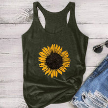 Load image into Gallery viewer, Sunflower Print Women Sleeveless O-neck Tank Tops