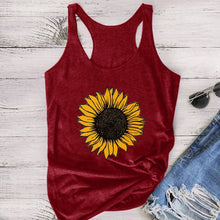 Load image into Gallery viewer, Sunflower Print Women Sleeveless O-neck Tank Tops