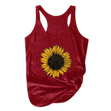 Load image into Gallery viewer, Sunflower Print Women Sleeveless O-neck Tank Tops