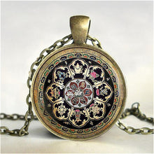 Load image into Gallery viewer, Tibetan Buddhist mandala necklace, Sacred geometry Jewelry , Spiritual gift, men necklace, black men's mandala pendant