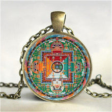 Load image into Gallery viewer, Tibetan Buddhist mandala necklace, Sacred geometry Jewelry , Spiritual gift, men necklace, black men's mandala pendant