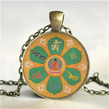 Load image into Gallery viewer, Tibetan Buddhist mandala necklace, Sacred geometry Jewelry , Spiritual gift, men necklace, black men's mandala pendant