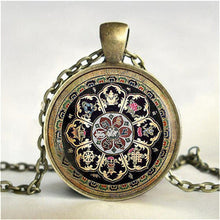 Load image into Gallery viewer, Tibetan Buddhist mandala necklace, Sacred geometry Jewelry , Spiritual gift, men necklace, black men's mandala pendant