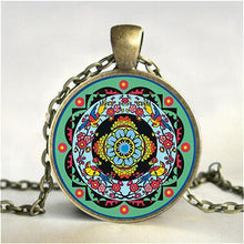 Load image into Gallery viewer, Tibetan Buddhist mandala necklace, Sacred geometry Jewelry , Spiritual gift, men necklace, black men's mandala pendant