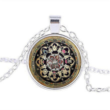Load image into Gallery viewer, Tibetan Buddhist mandala necklace, Sacred geometry Jewelry , Spiritual gift, men necklace, black men's mandala pendant