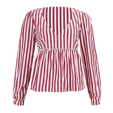 Load image into Gallery viewer, Tops Womens new arrived Casual Striped V-Neck Full sleeve Shirt brief t-shirt
