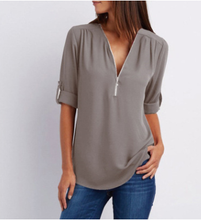 Load image into Gallery viewer, Solid Color V Neck Summer T Shirt Blouse