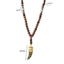 Load image into Gallery viewer, Unisex Handmade Necklace Nepal Buddhist Mala Wood Beads Pendant & Necklace Ethnic Fish Horn Long Statement Men Women's Jewelry