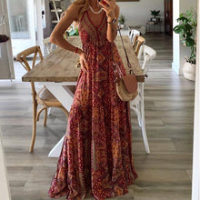 Load image into Gallery viewer, Woman's Boho Dress V-Neck Sleeveless Spaghetti Strap Long Dress