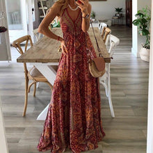 Load image into Gallery viewer, Woman's Boho Dress V-Neck Sleeveless Spaghetti Strap Long Dress