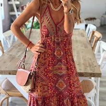 Load image into Gallery viewer, Woman's Boho Dress V-Neck Sleeveless Spaghetti Strap Long Dress
