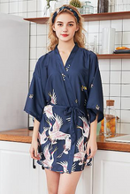 Load image into Gallery viewer, Silk Crane Pajama Girl Summer Mid Sleeve Bride Morning Robe Big Yard Home Robe Bathrobe color56