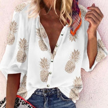 Load image into Gallery viewer, Women Blouse Sexy V-Neck Tops Pineapple Printed Shirts