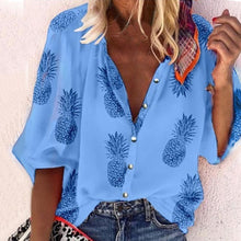 Load image into Gallery viewer, Women Blouse Sexy V-Neck Tops Pineapple Printed Shirts