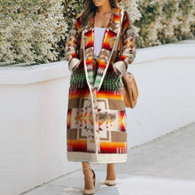 Load image into Gallery viewer, Women Elegant Geometric Print Hooded Coats Fashion Button Pocket Warm Long Cardigan Mujer Autumn Winter Vintage Overcoat Trench