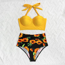 Load image into Gallery viewer, Women Fashion Sunflower Print Sleeveless Bikini Set Top Shorts Two Piece Set Swimsuit Bathing Suit Swimwear Beach Wear Tankinis